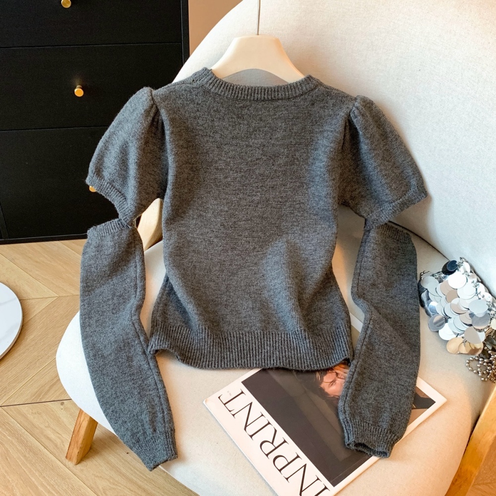 Thermal puff sleeve pony Korean style removable sleeve sweater