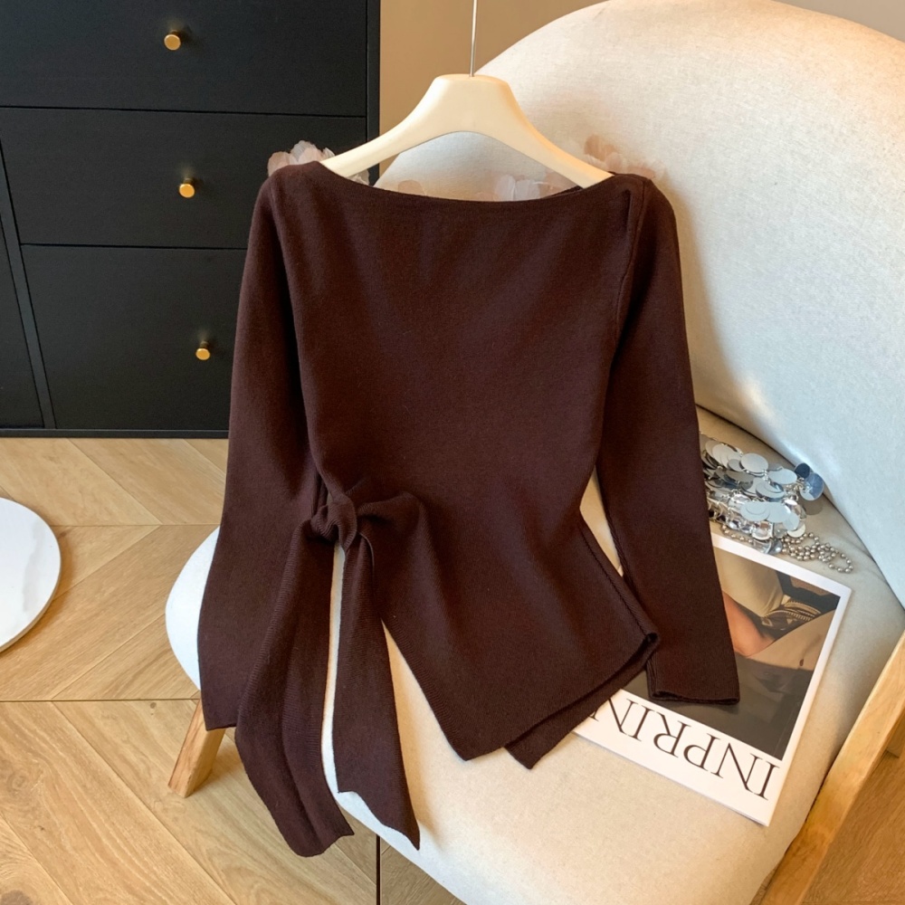 Autumn flat shoulder T-shirt strapless bottoming shirt