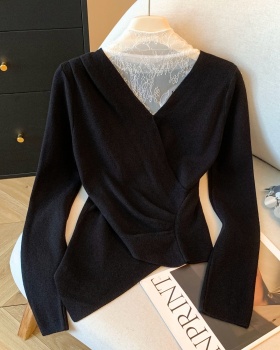 Pseudo-two enticement bottoming shirt gauze slim sweater