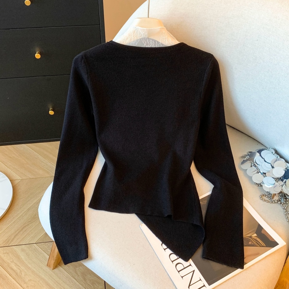 Pseudo-two enticement bottoming shirt gauze slim sweater