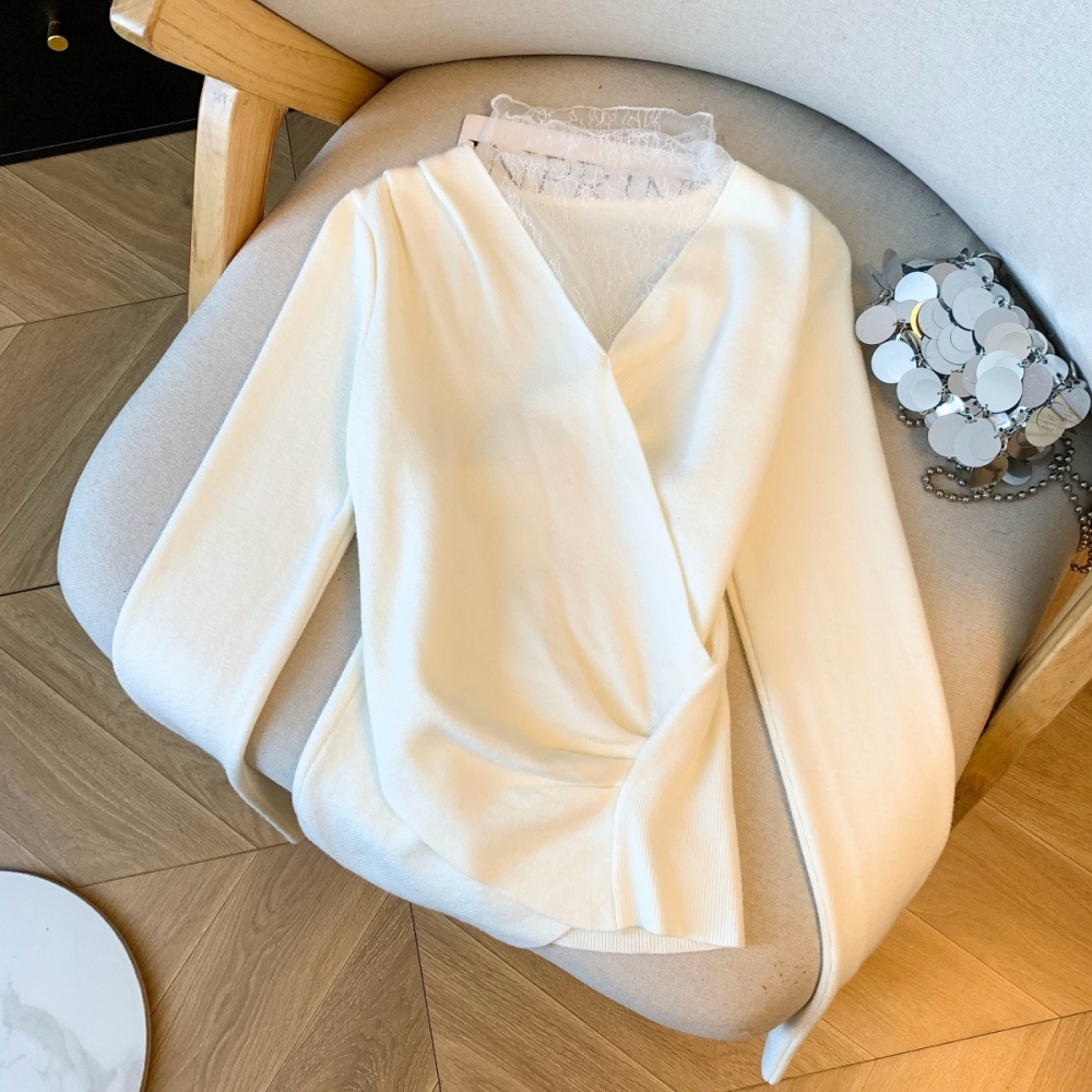 Pseudo-two enticement bottoming shirt gauze slim sweater