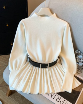 Pinched waist sweater lantern sleeve tops for women