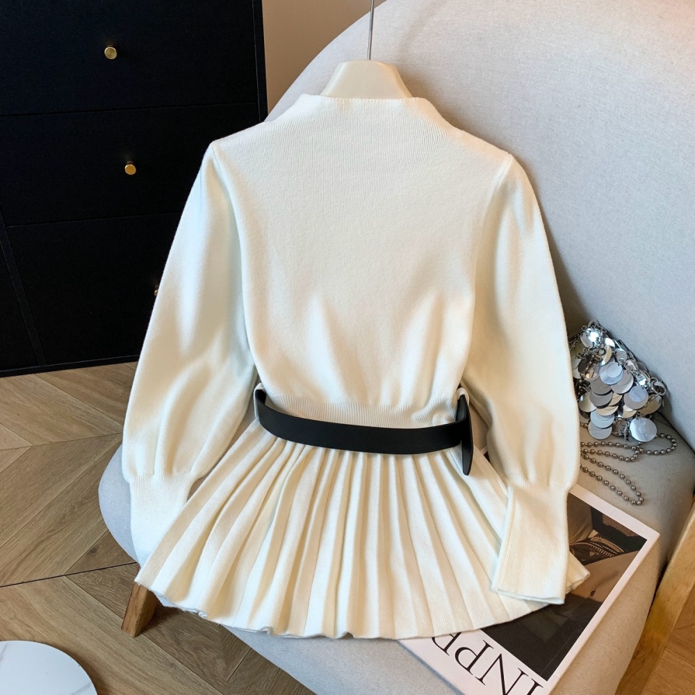 Pinched waist sweater lantern sleeve tops for women