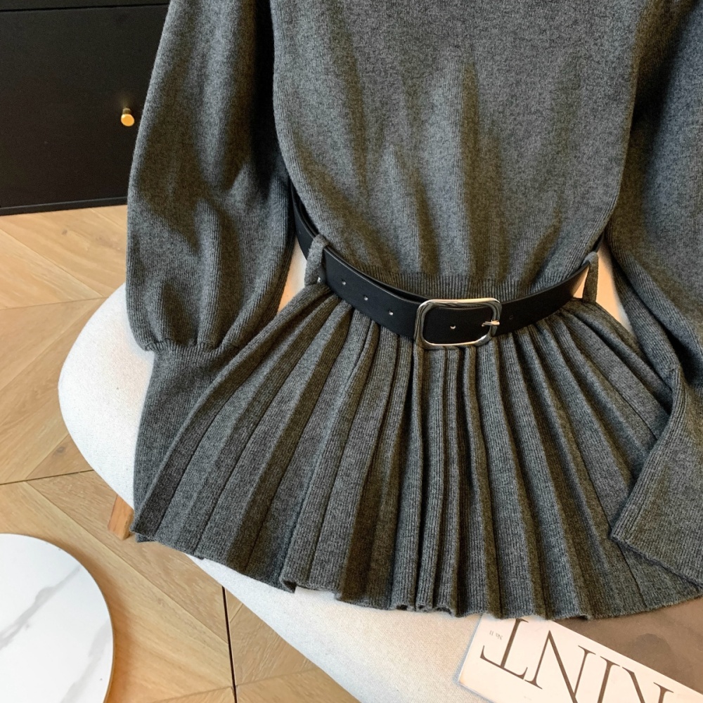 Pinched waist sweater lantern sleeve tops for women