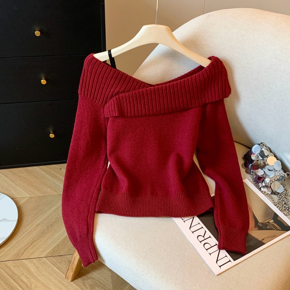 Sling lapel autumn and winter sweater for women