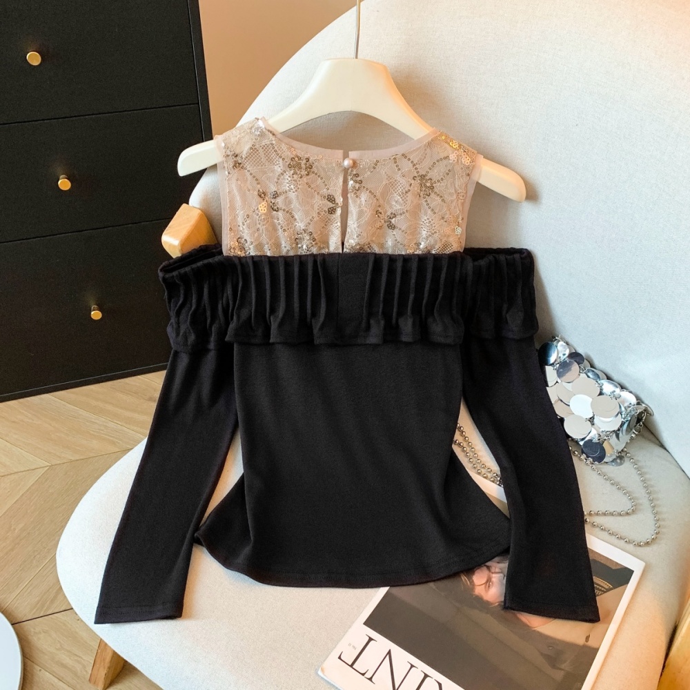 Ladies long sleeve slim tops strapless spicegirl T-shirt