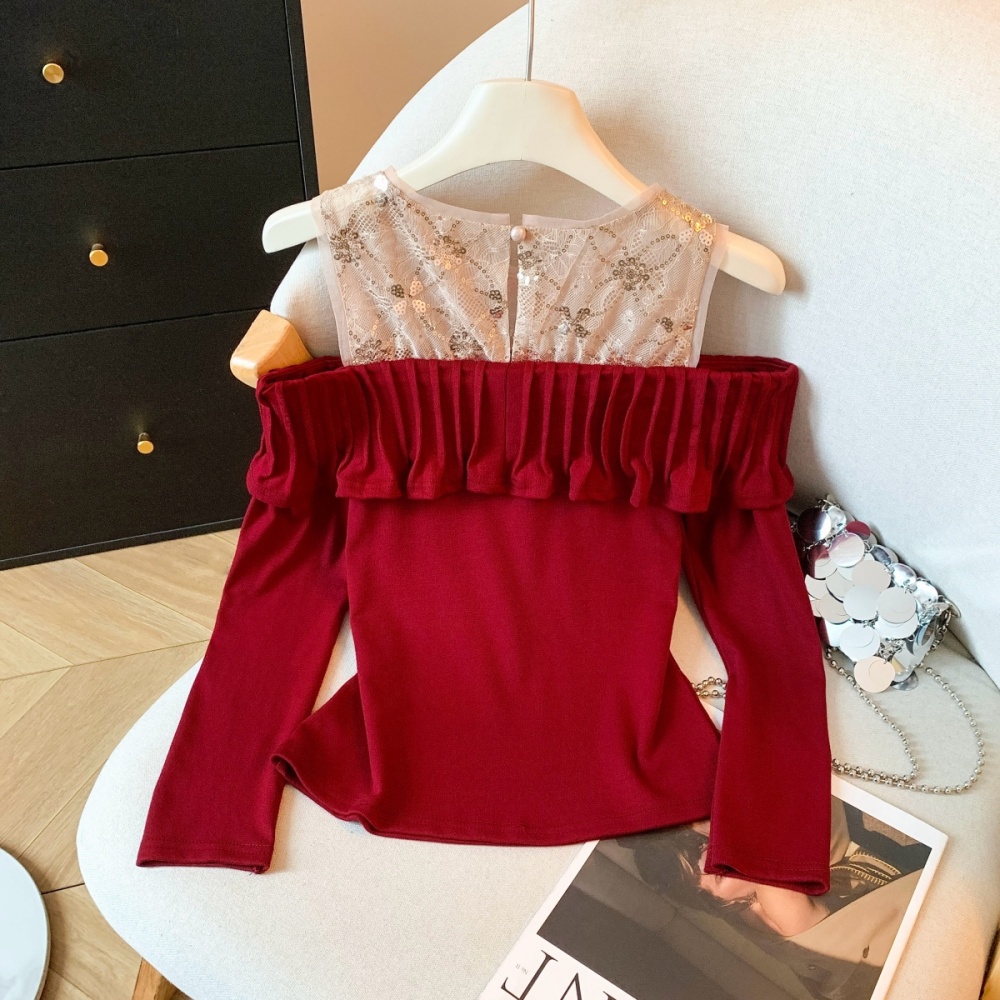 Ladies long sleeve slim tops strapless spicegirl T-shirt