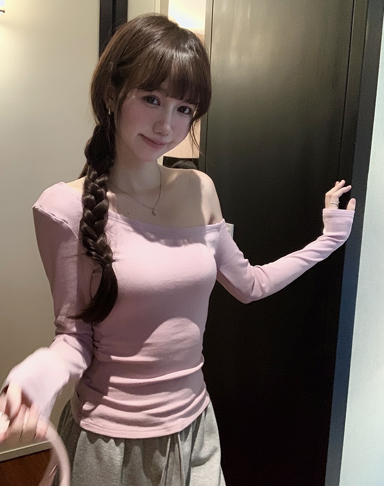 Sloping shoulder bottoming shirt long sleeve T-shirt