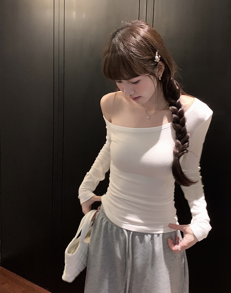 Sloping shoulder bottoming shirt long sleeve T-shirt