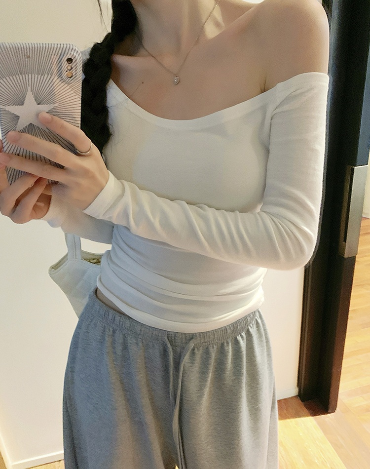 Sloping shoulder bottoming shirt long sleeve T-shirt