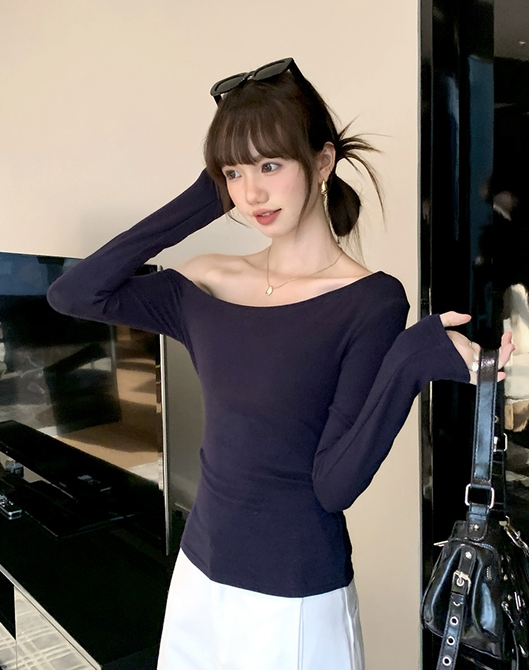 Sloping shoulder bottoming shirt long sleeve T-shirt
