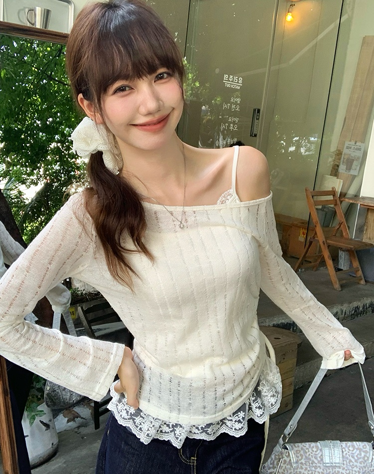 Irregular autumn drawstring T-shirt for women