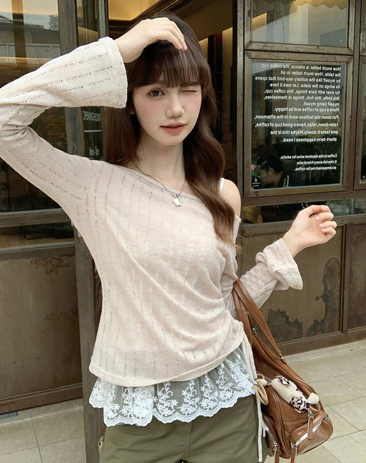 Irregular autumn drawstring T-shirt for women