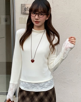 Plus velvet lace tops France style T-shirt for women