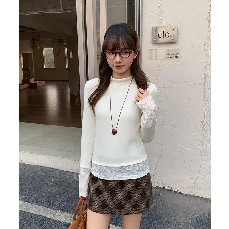 Plus velvet lace tops France style T-shirt for women