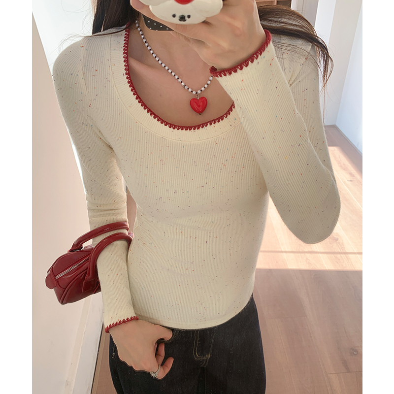 Mixed colors T-shirt lace bottoming shirt for women