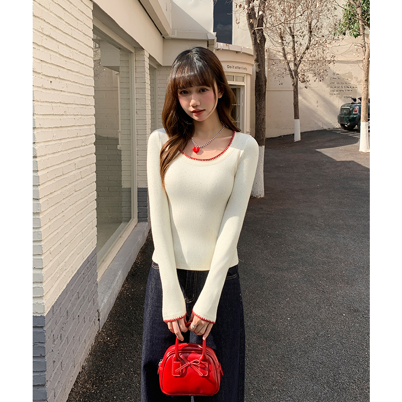 Mixed colors T-shirt lace bottoming shirt for women