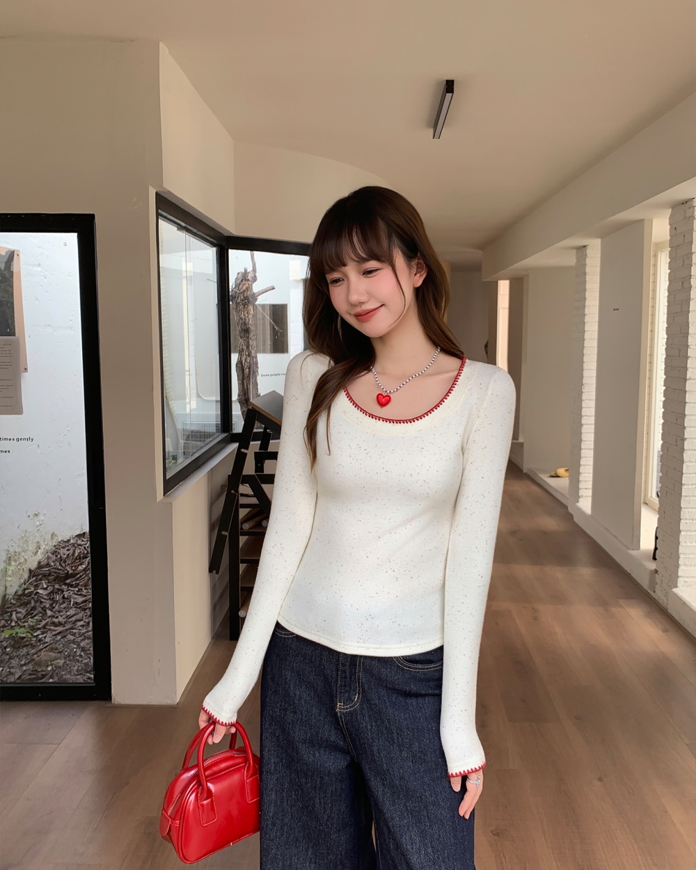 Mixed colors T-shirt lace bottoming shirt for women