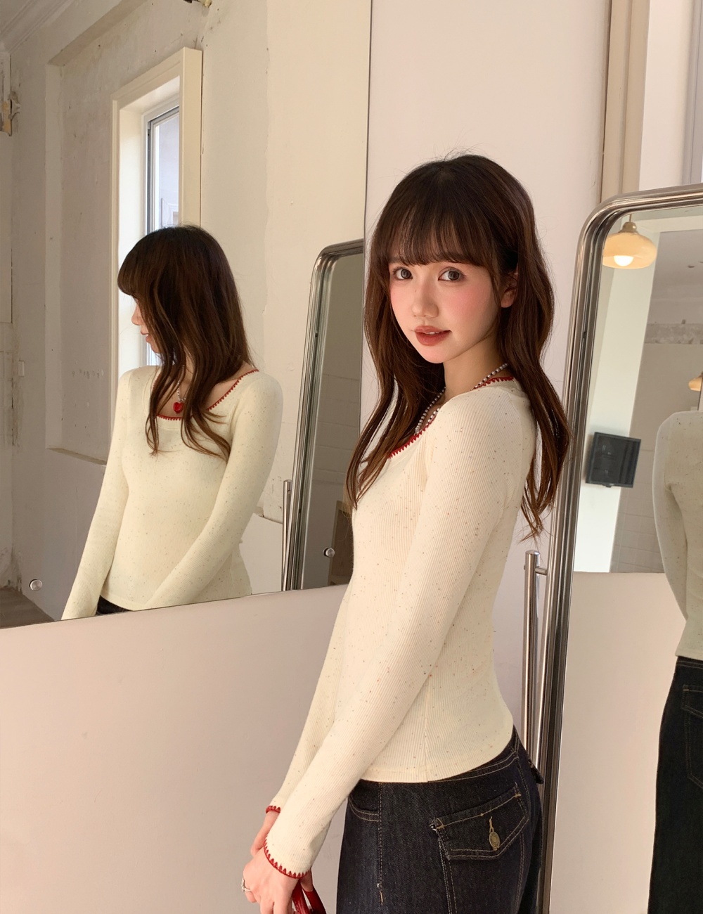 Mixed colors T-shirt lace bottoming shirt for women