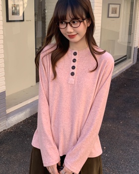 Loose long sleeve tops slim pink T-shirt