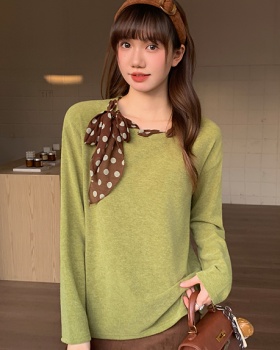 Polka dot bottoming shirt green scarves for women