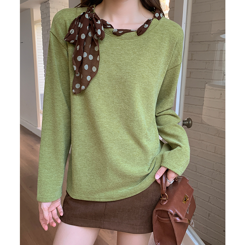 Polka dot bottoming shirt green scarves for women