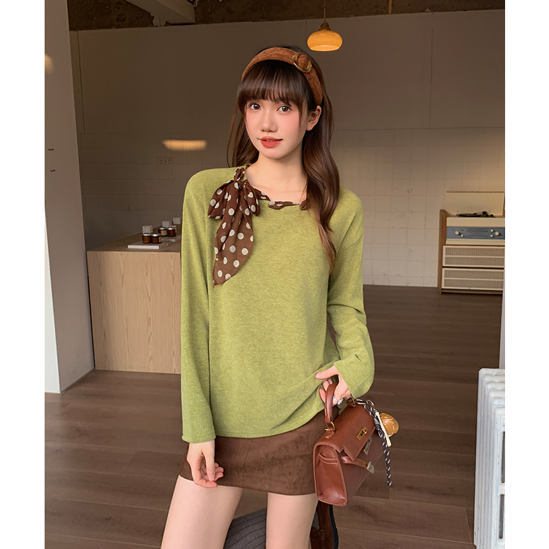 Polka dot bottoming shirt green scarves for women