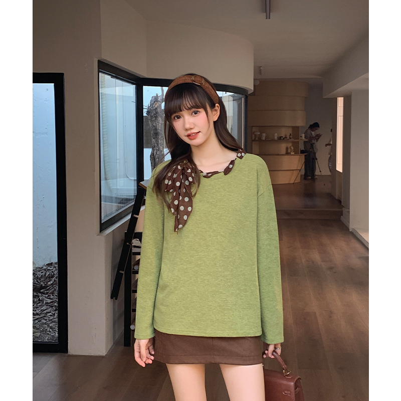 Polka dot bottoming shirt green scarves for women