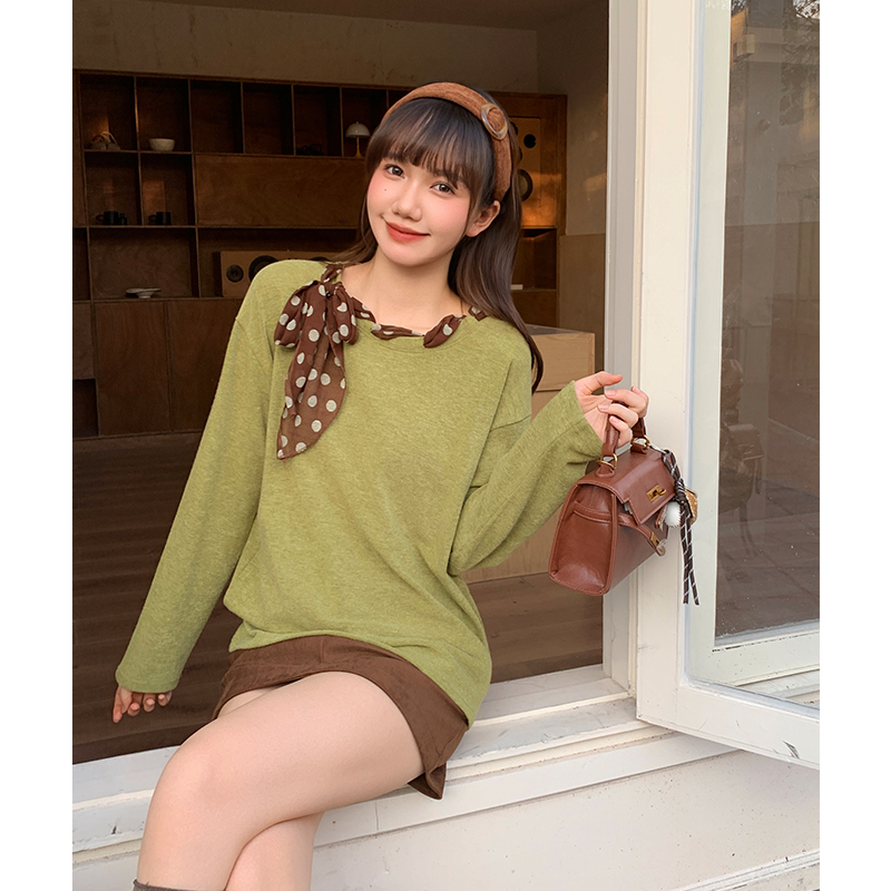 Polka dot bottoming shirt green scarves for women