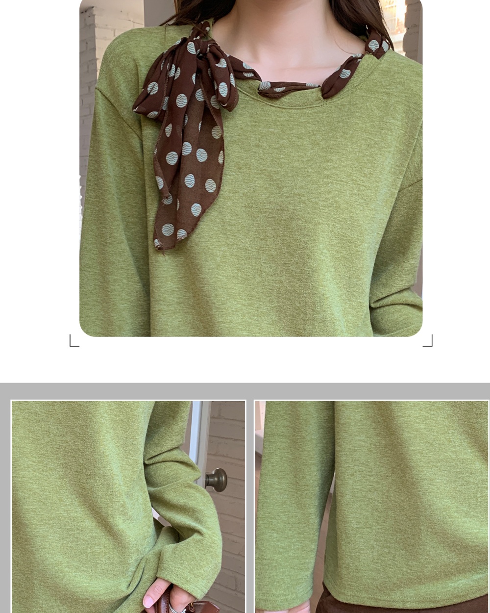 Polka dot bottoming shirt green scarves for women