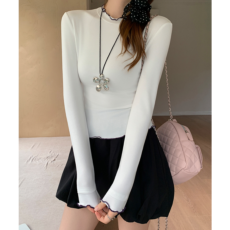 Sueding bottoming shirt long sleeve T-shirt for women