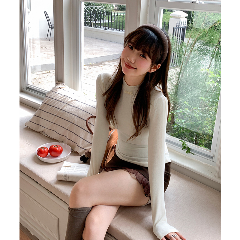 Plus velvet cstand collar tops long sleeve T-shirt