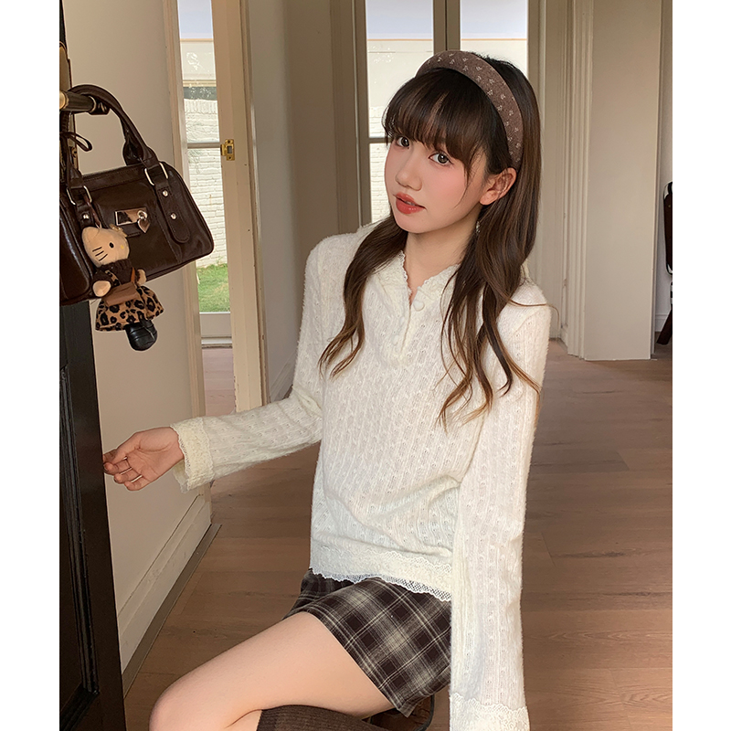 Long sleeve T-shirt lace bottoming shirt for women