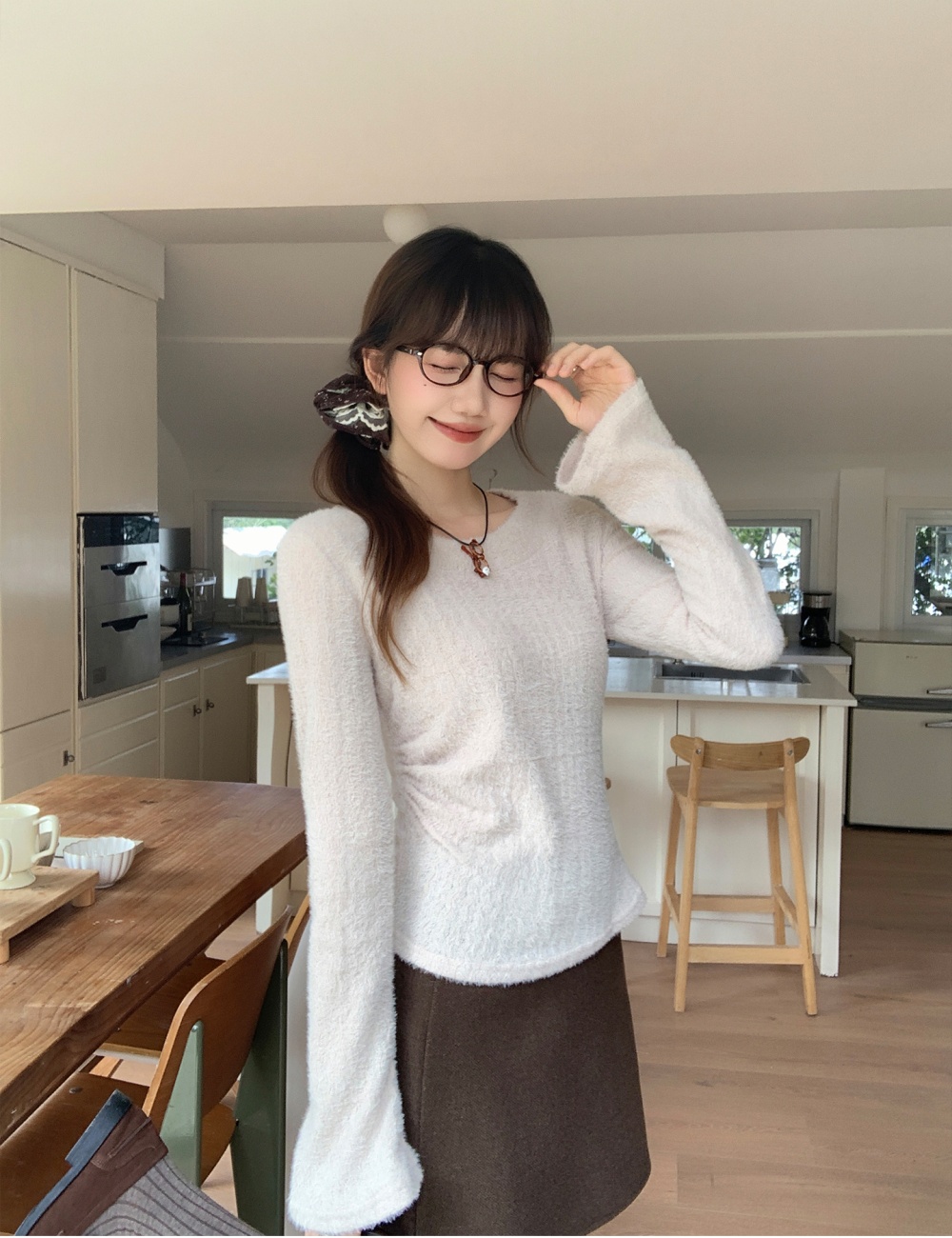 Sueding bottoming shirt autumn and winter T-shirt for women