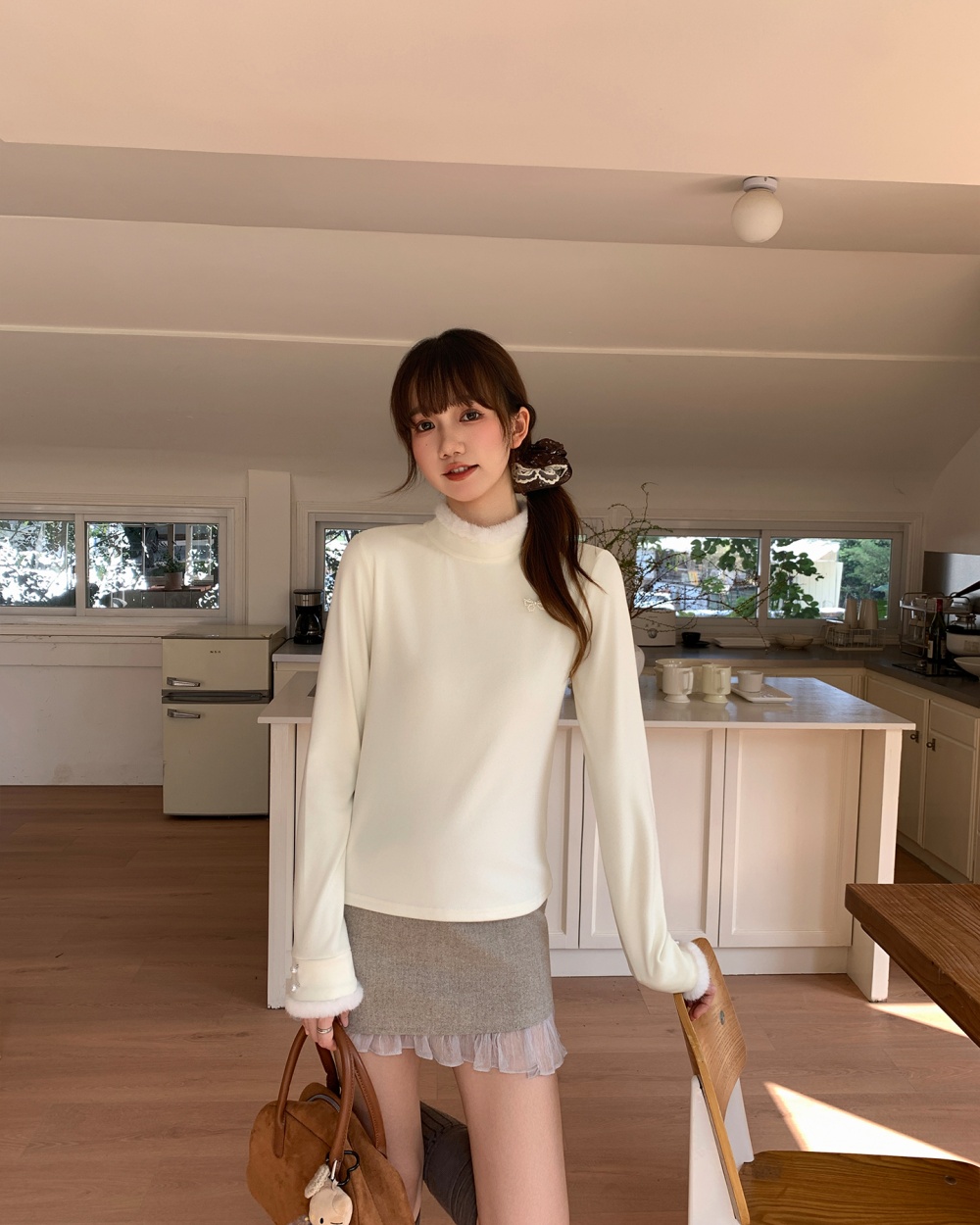 Inside the ride T-shirt cstand collar bottoming shirt for women