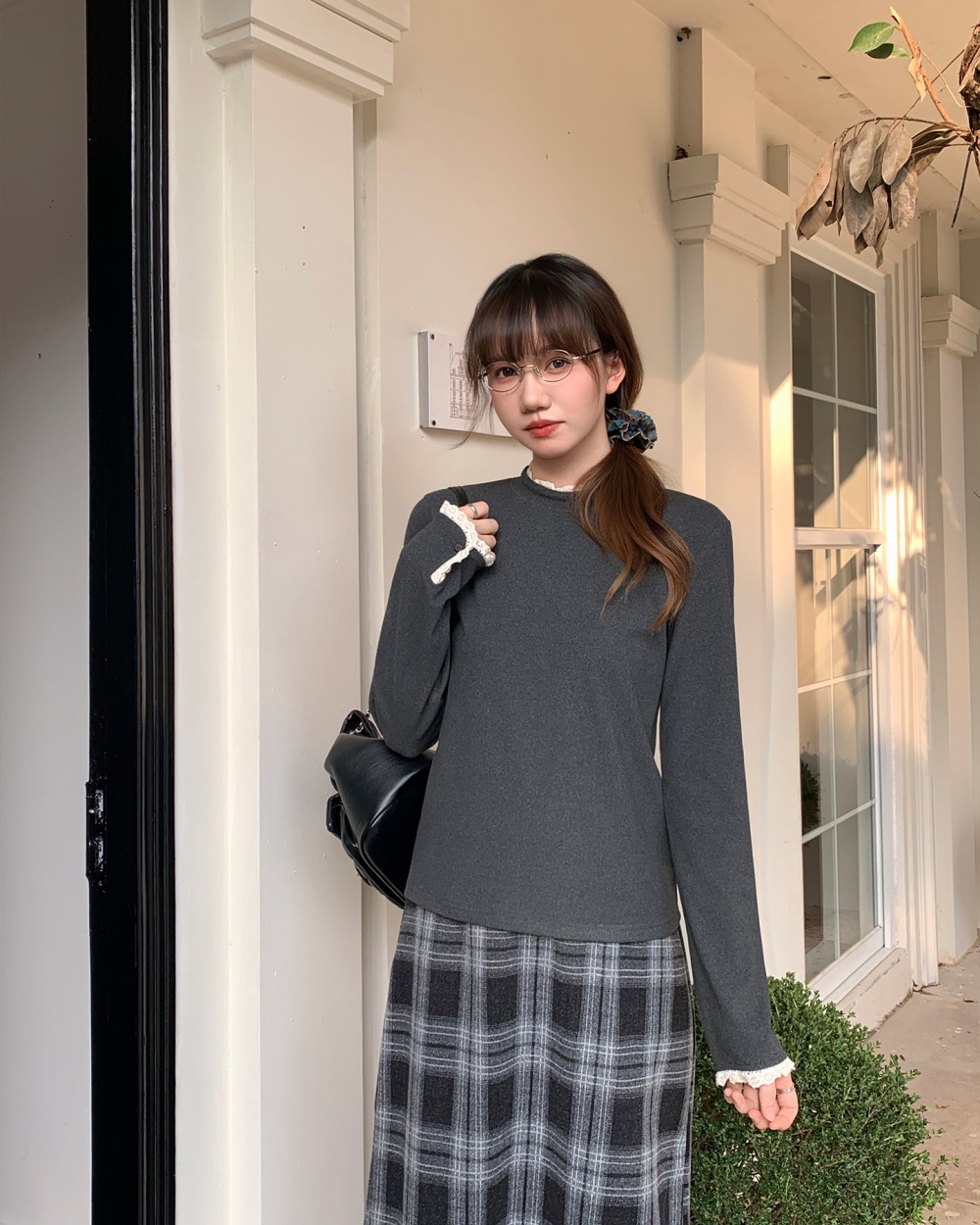 Splice inside the ride tops round neck bottoming shirt