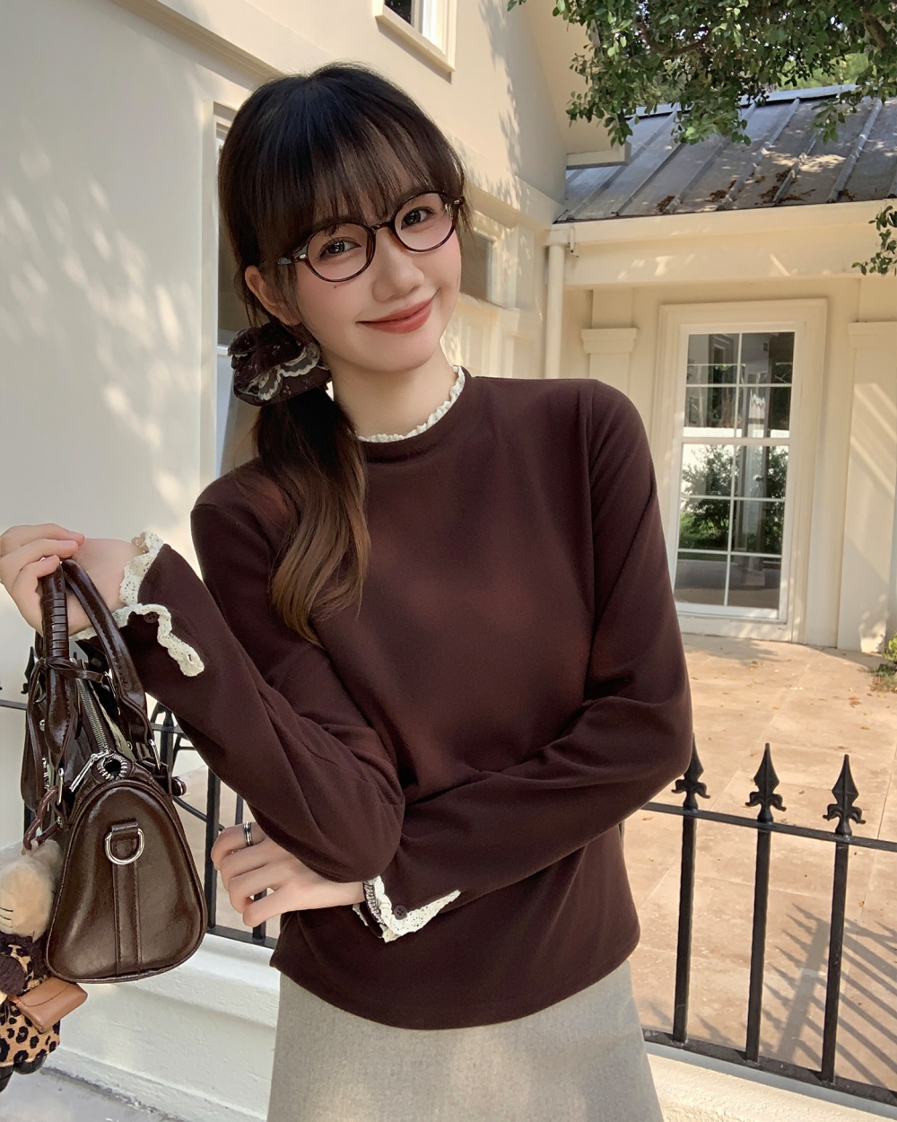 Splice inside the ride tops round neck bottoming shirt