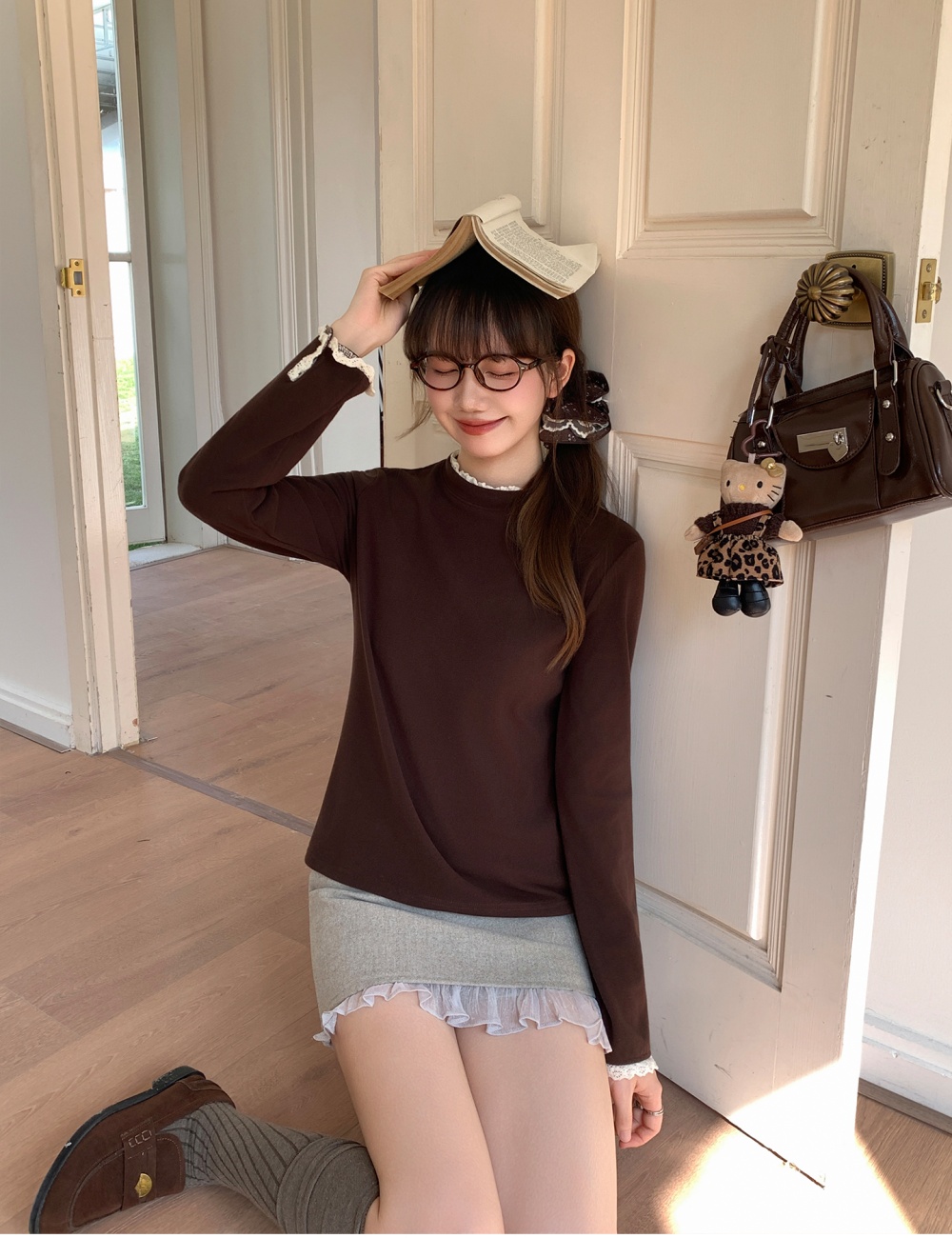 Splice inside the ride tops round neck bottoming shirt