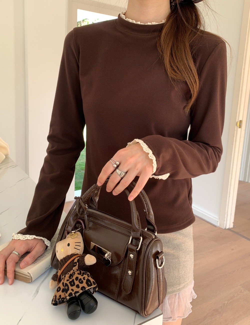 Splice inside the ride tops round neck bottoming shirt