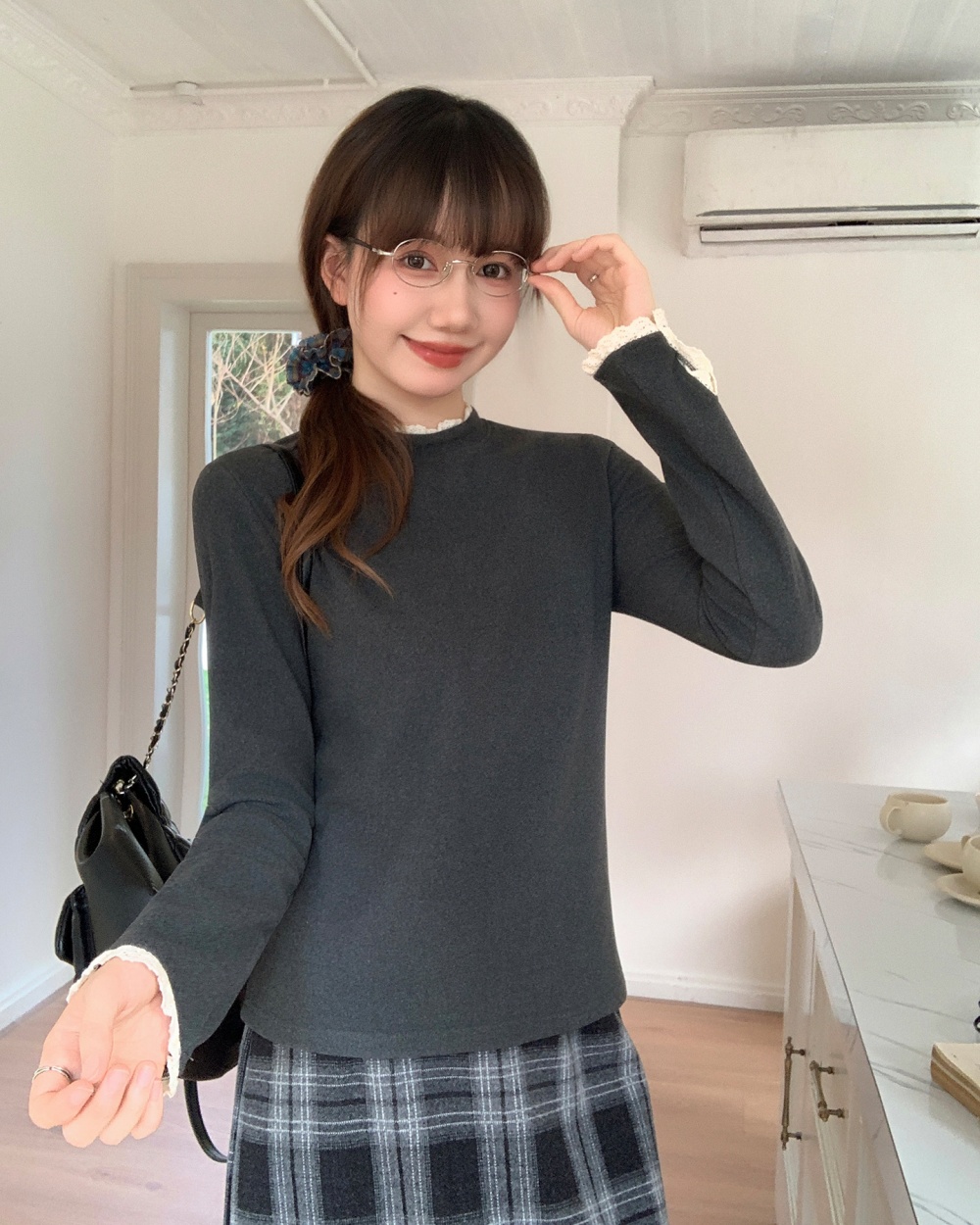 Splice inside the ride tops round neck bottoming shirt