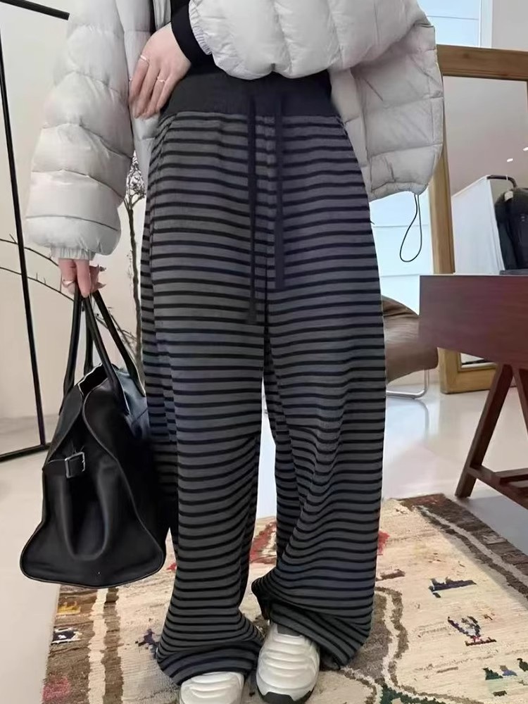 Stripe spring long pants slim mopping pants