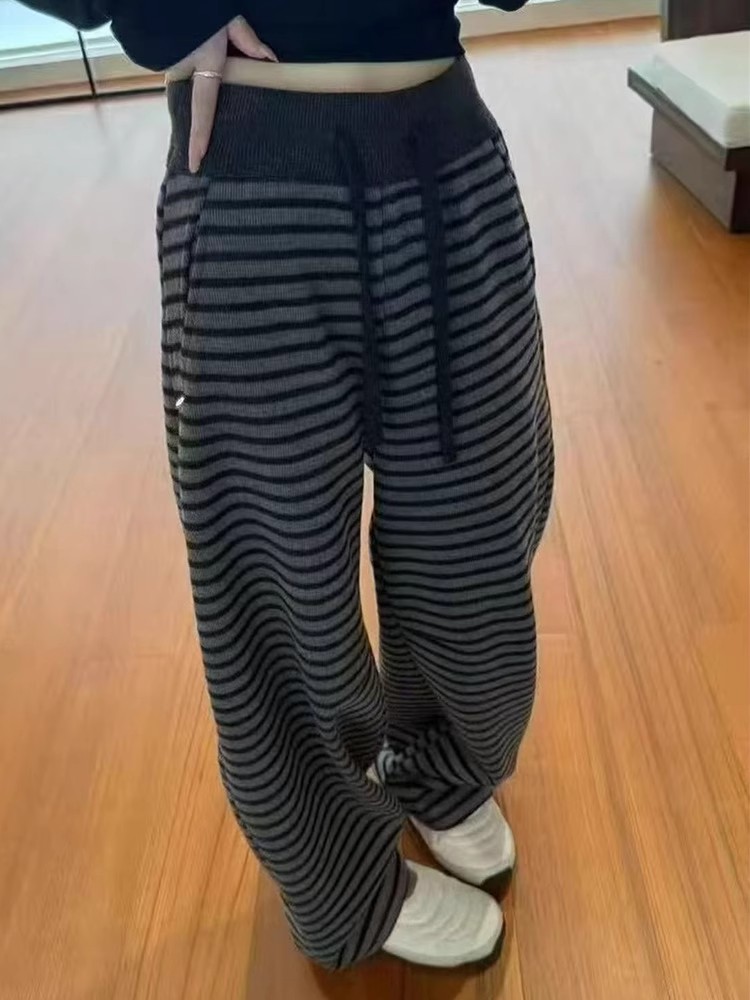 Stripe spring long pants slim mopping pants