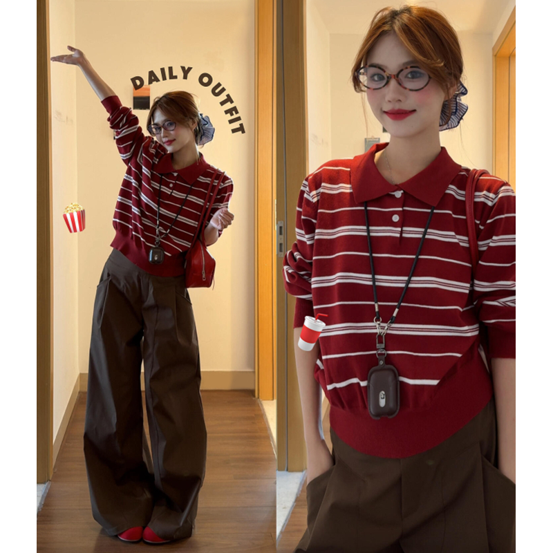 Korean style temperament cardigan stripe lazy sweater
