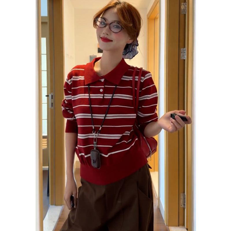 Korean style temperament cardigan stripe lazy sweater