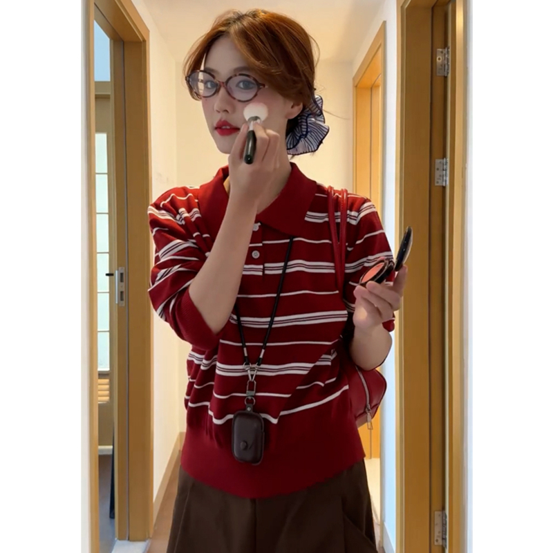 Korean style temperament cardigan stripe lazy sweater