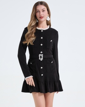 Temperament pearl dress imitation of cashmere T-back