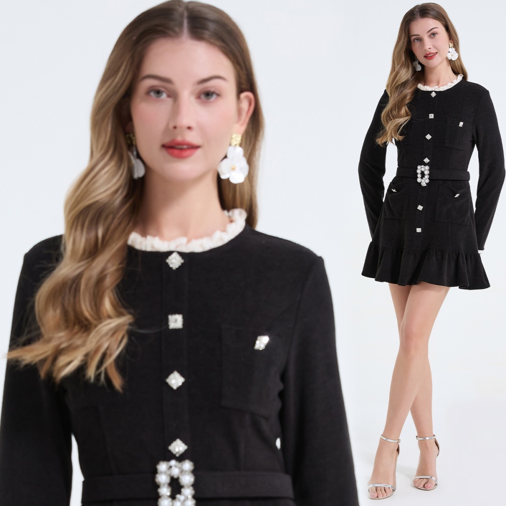 Temperament pearl dress imitation of cashmere T-back