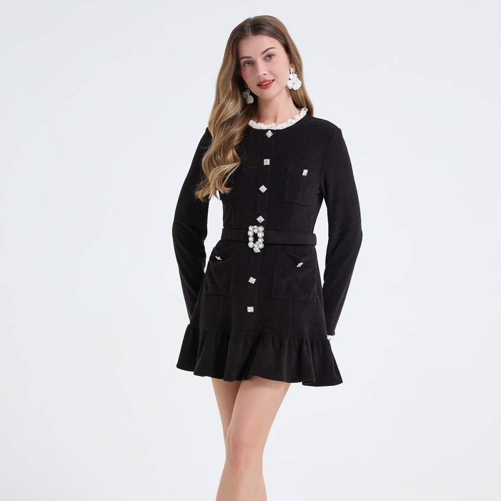 Temperament pearl dress imitation of cashmere T-back