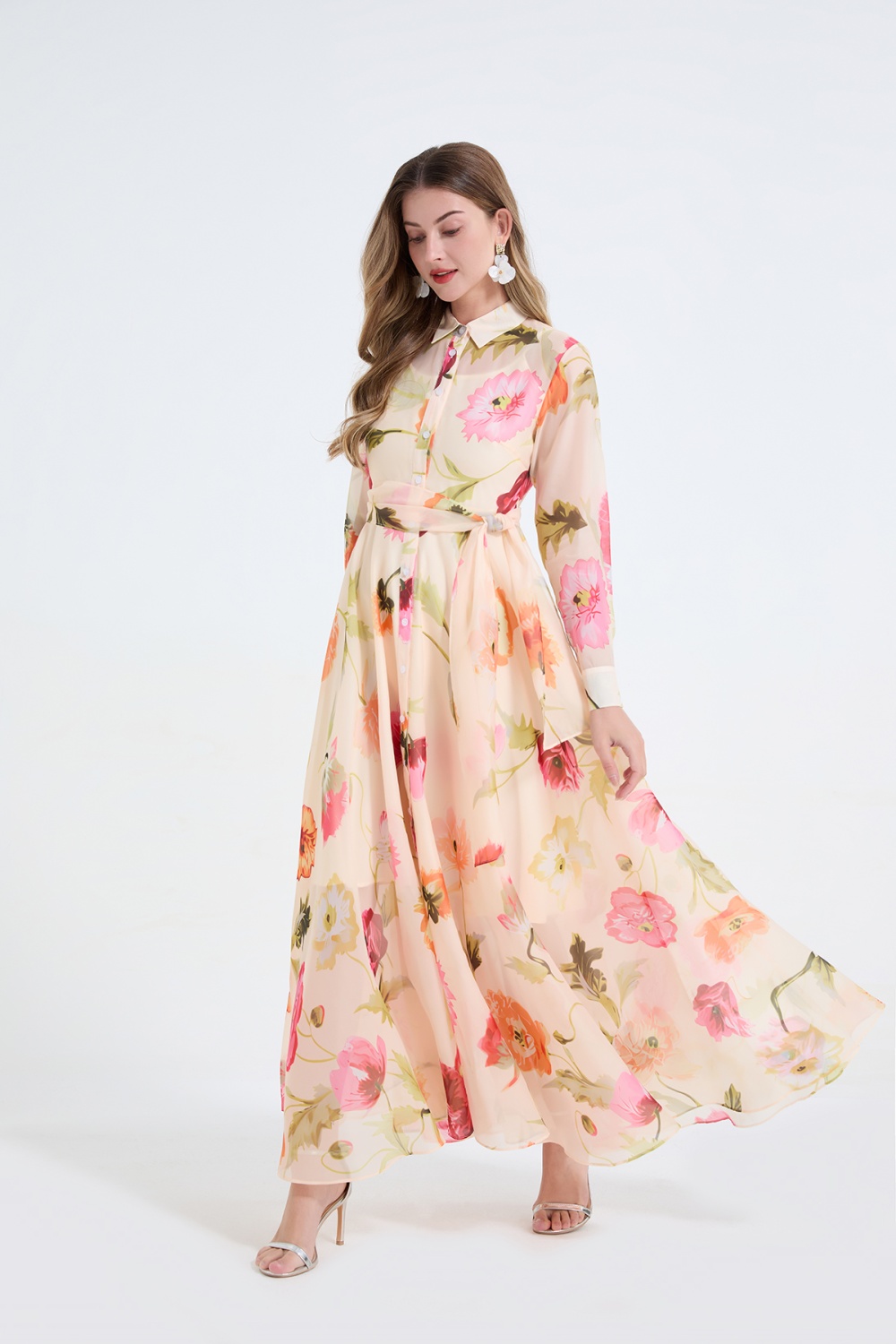 Slim pinched waist dress bandage European style shirt