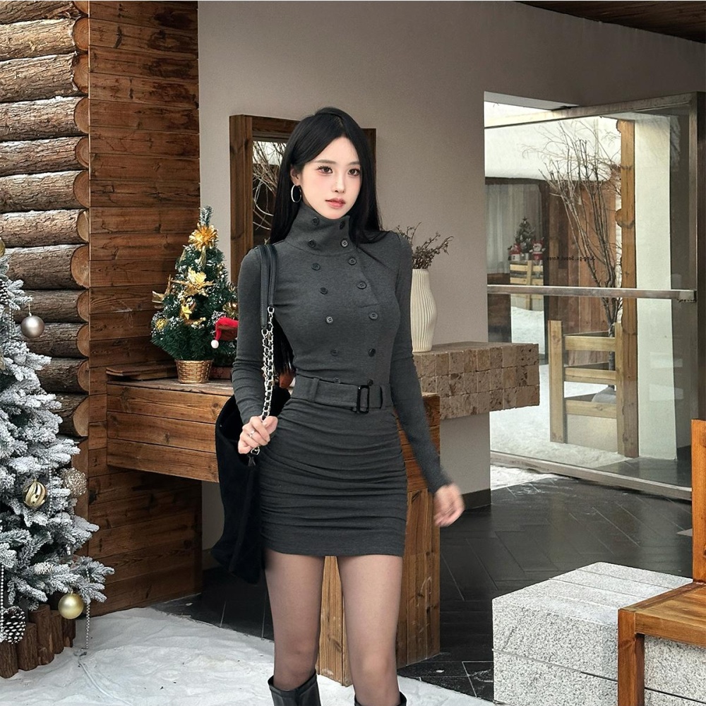 Mermaid package hip dress plus velvet slim belt